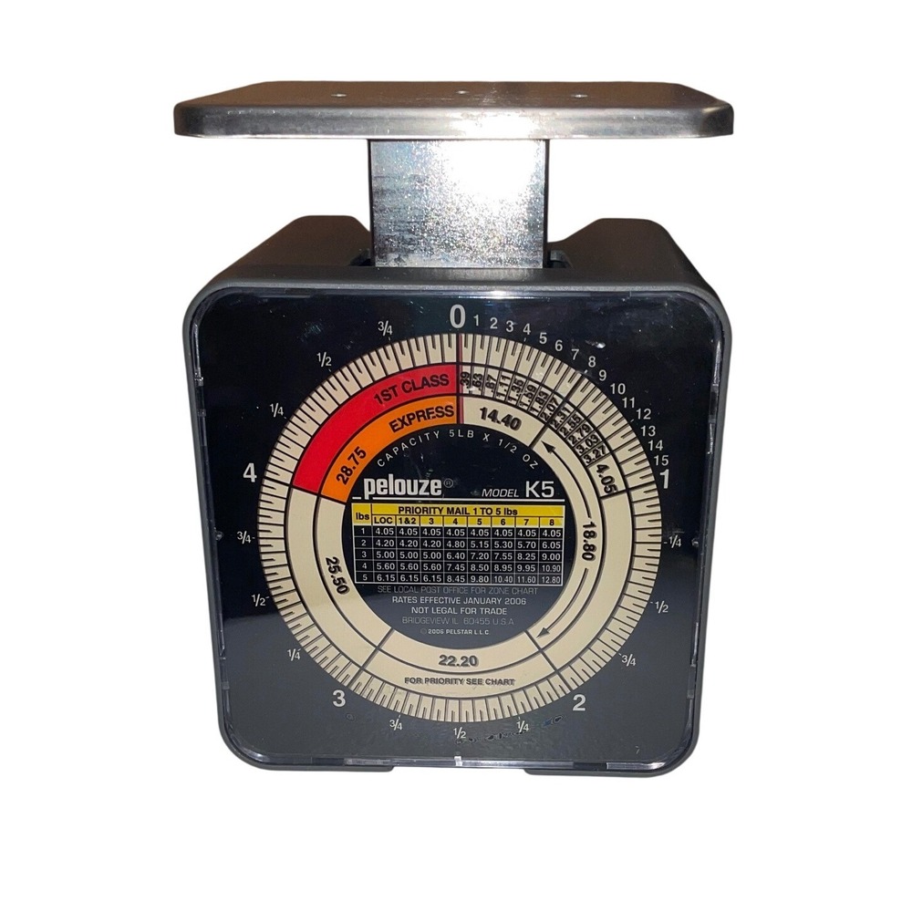 Vintage Pelouze K5 Mechanical Postal Scale 5lb Capacity Analog Shipping Mail